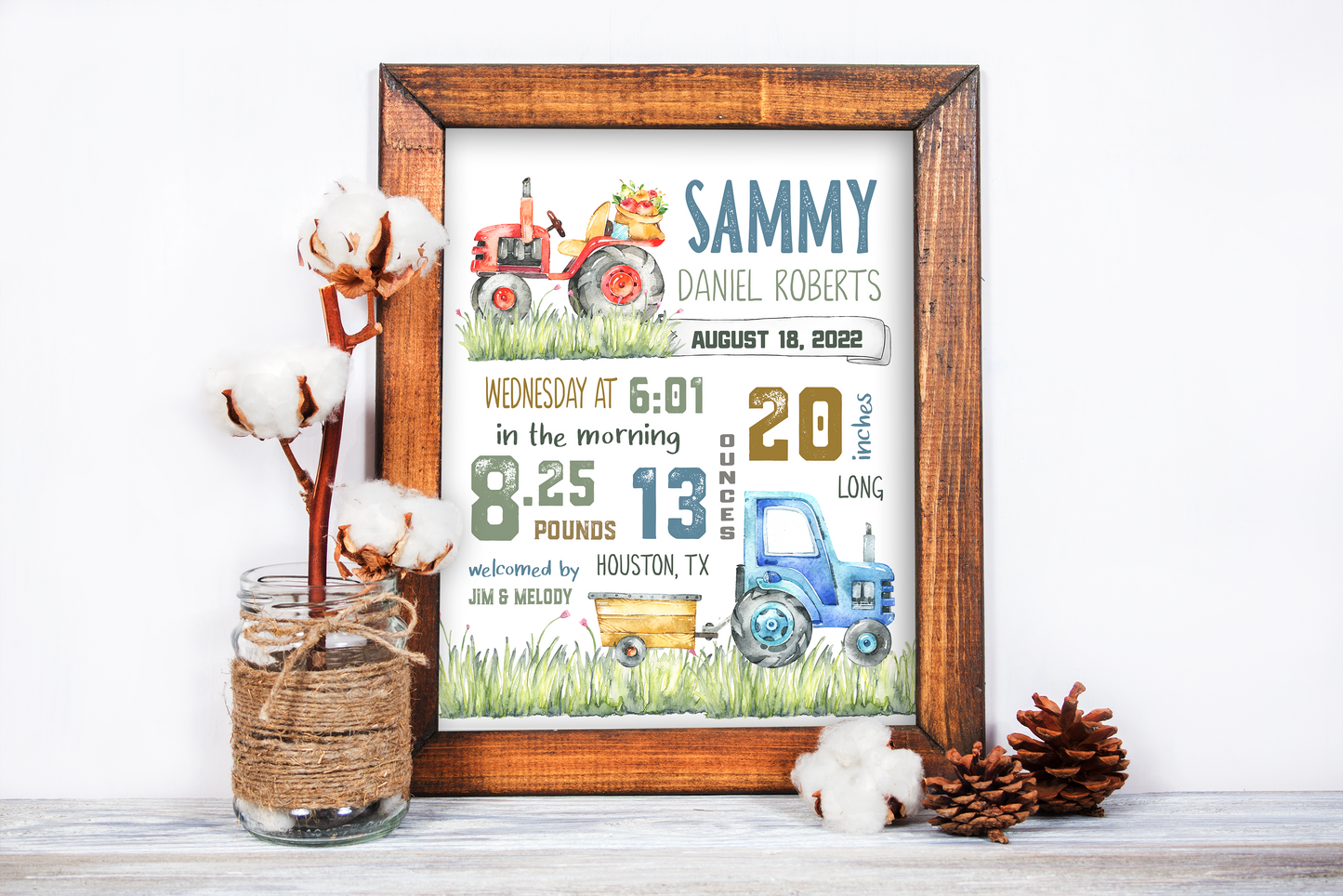 Personalized Baby Gift, Farm themed nursery decor baby stats