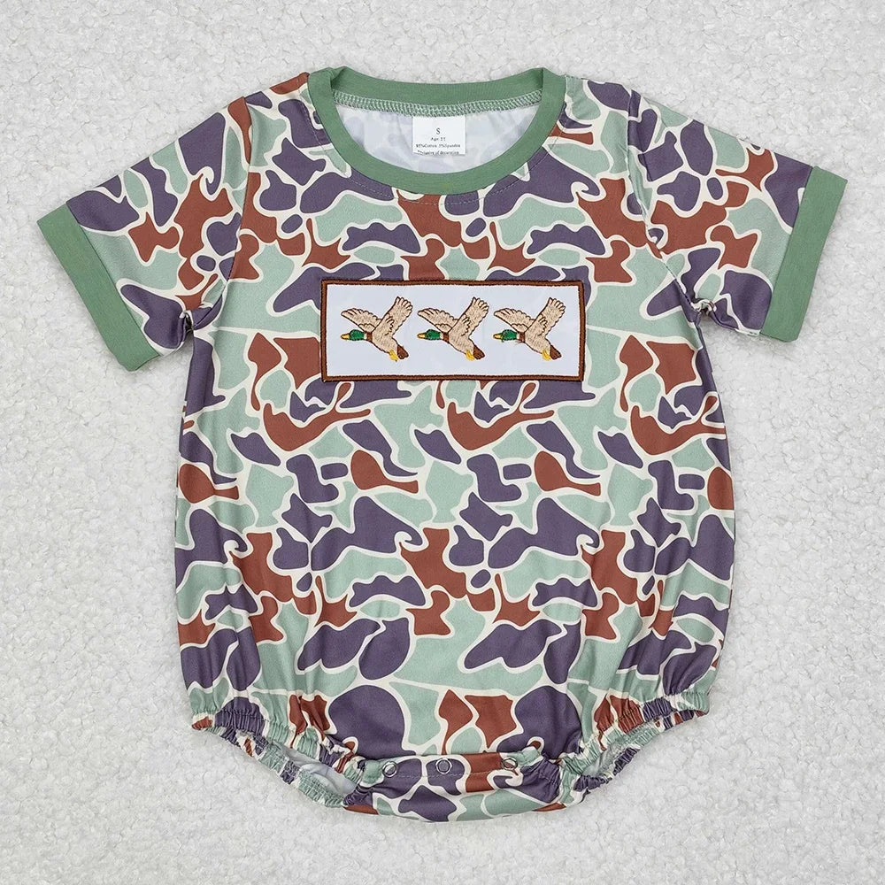 Boutique Infant Baby Boys Bubble Rompers Fashion Kids Designer Clothes Boys Camo Ducks Short Sleeve Rompers Toddler Boys Onesies