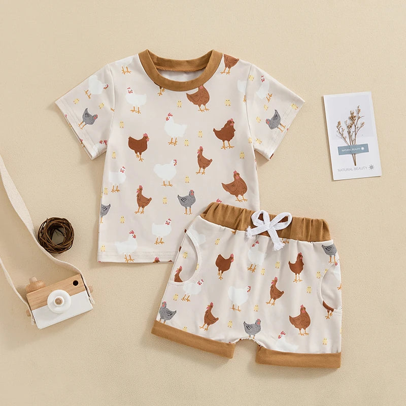 Toddler Boy Farm Outfit Chicken and Cows