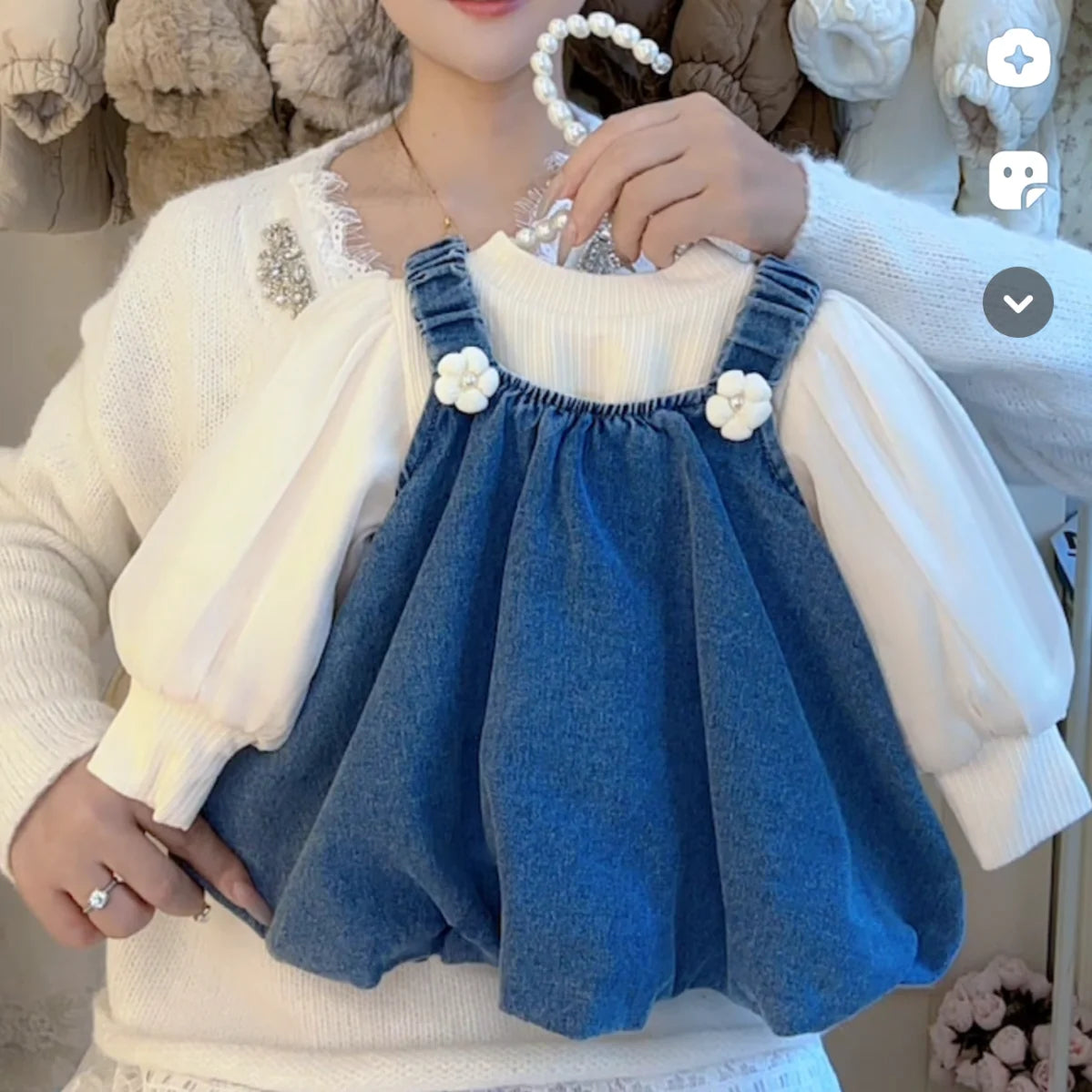 Girl denim dress with bow