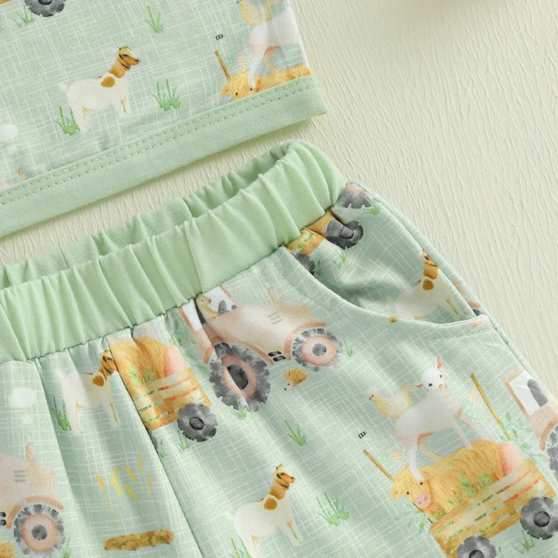 Baby Toddler Boy Shorts Set Tractor Animal Sleeveless Tank Tops
