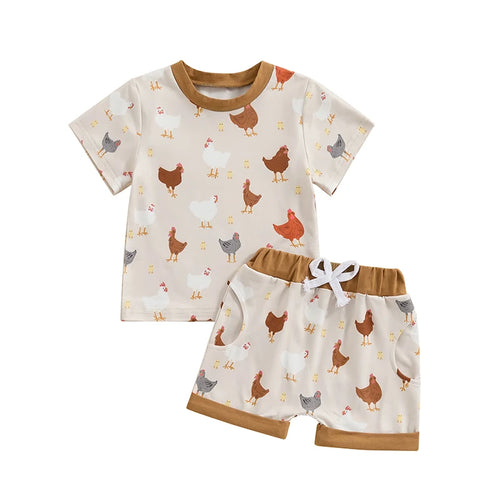 Toddler Boy Farm Outfit Chicken and Cows