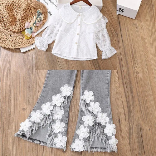 Girls demin and flower outfit