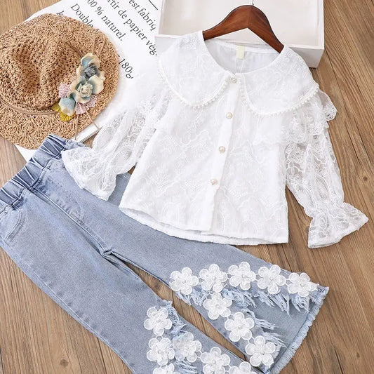 Girls demin and flower outfit