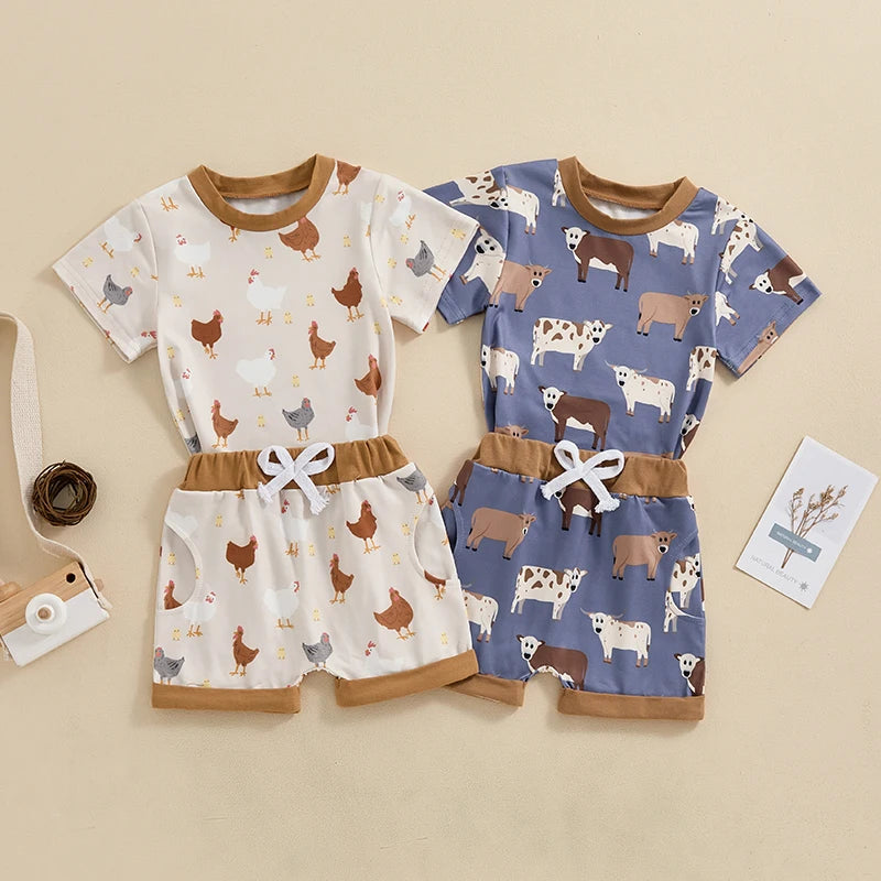 Toddler Boy Farm Outfit Chicken and Cows