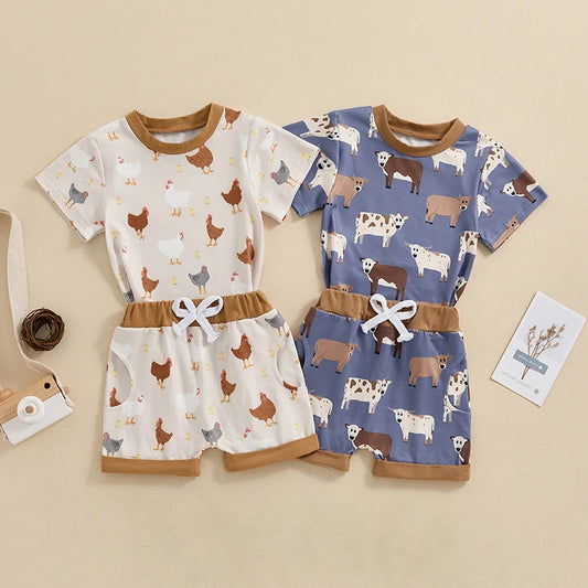 Toddler Boy Farm Outfit Chicken and Cows