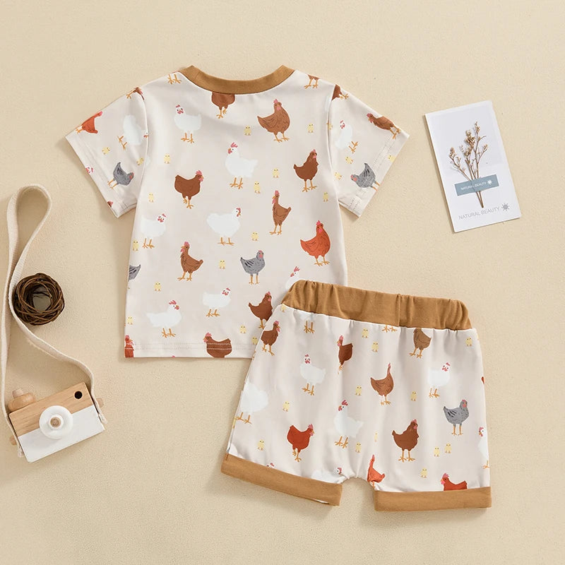 Toddler Boy Farm Outfit Chicken and Cows