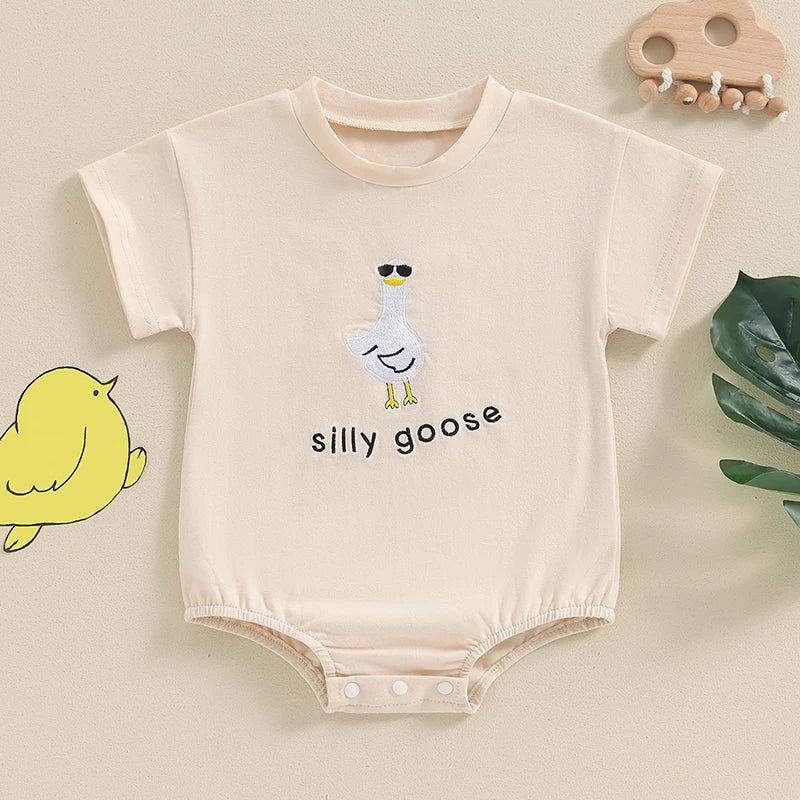Newborn Baby Boy Girl Bubble Romper Silly Goose Short Sleeve Oversized