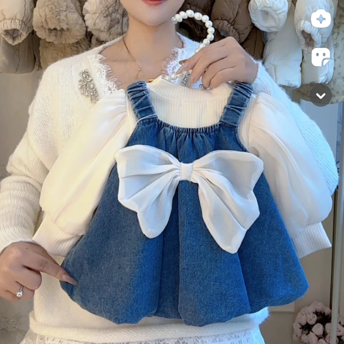 Girl denim dress with bow