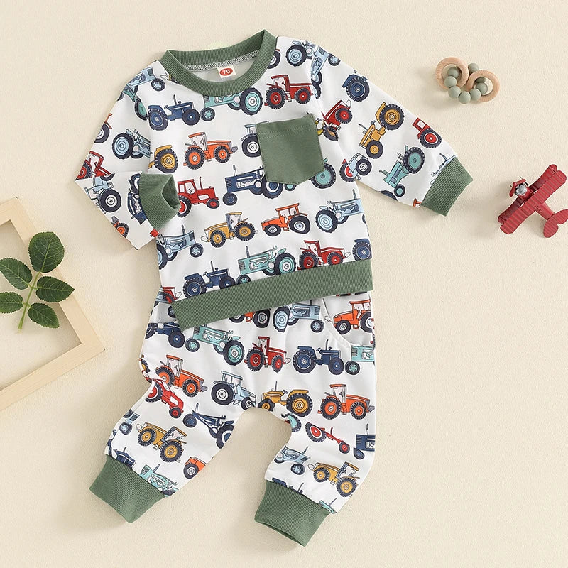 Baby Boy 2Pcs Farm Outfits Long Sleeve Tractor
