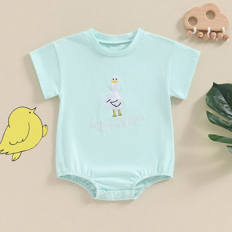Newborn Baby Boy Girl Bubble Romper Silly Goose Short Sleeve Oversized
