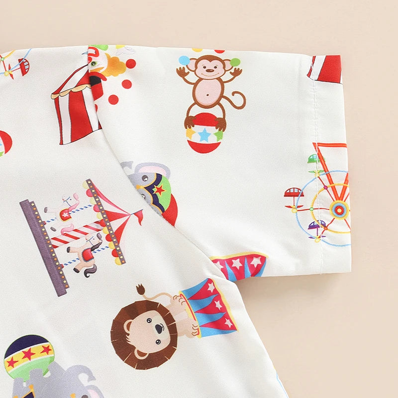 Toddler Kids Boys 2 Pieces Outfits Farm or Circus Cartoon Animal Print