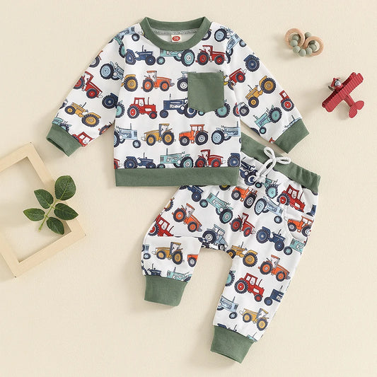 Baby Boy 2Pcs Farm Outfits Long Sleeve Tractor
