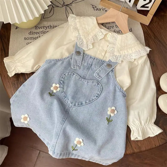 Baby Girls Strap Dress Set Spring and Autumn Children's Clothing suit