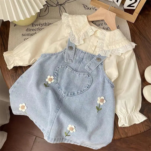 Baby Girls Strap Dress Set Spring and Autumn Children's Clothing suit