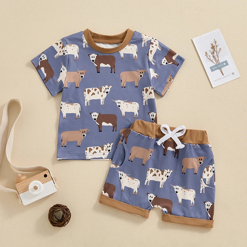 Toddler Boy Farm Outfit Chicken and Cows