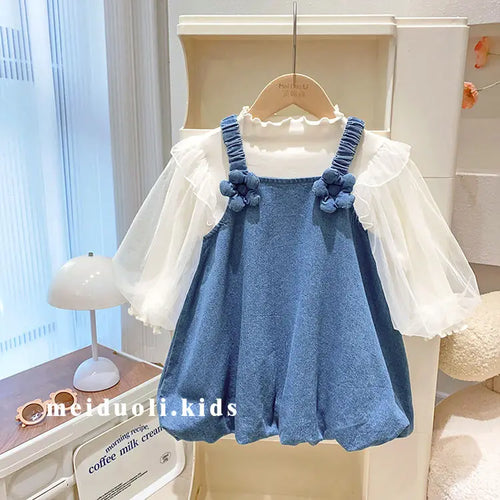 Girl denim dress with bow