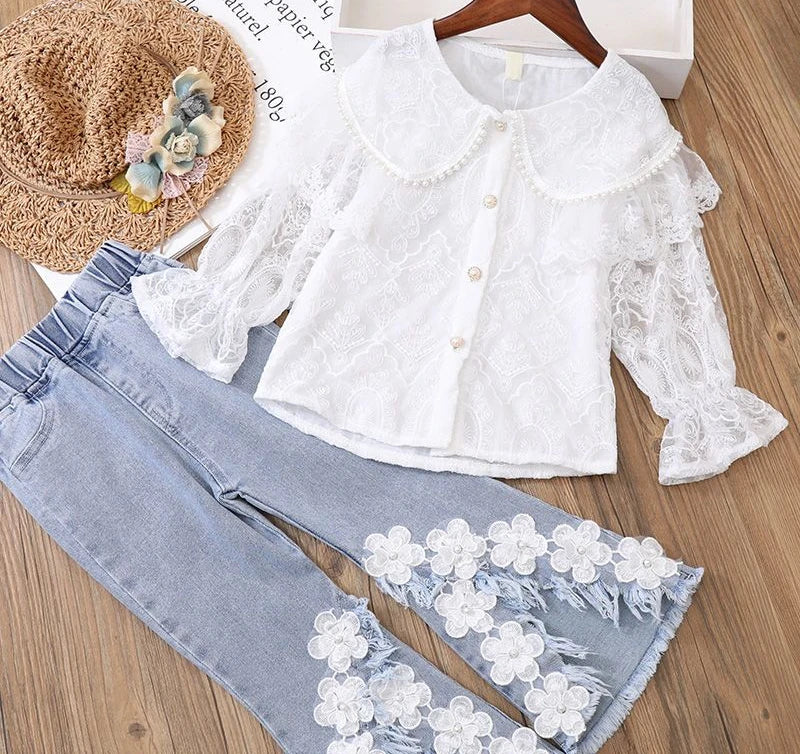 Girls demin and flower outfit