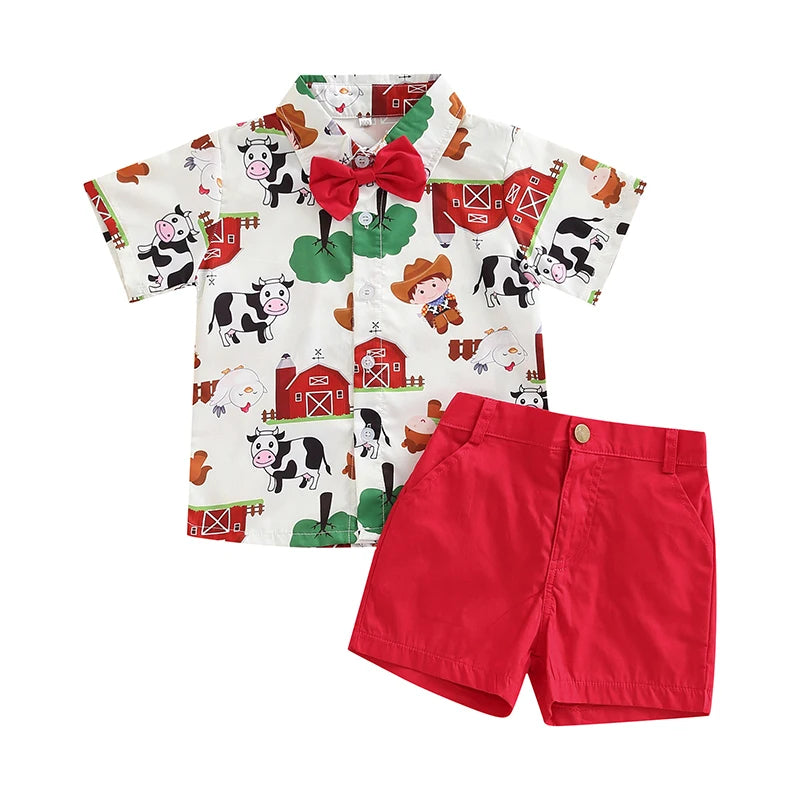 Toddler Kids Boys 2 Pieces Outfits Farm or Circus Cartoon Animal Print