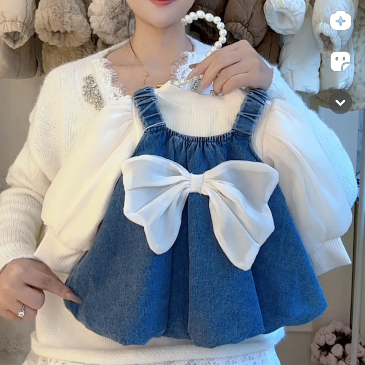 Girl denim dress with bow