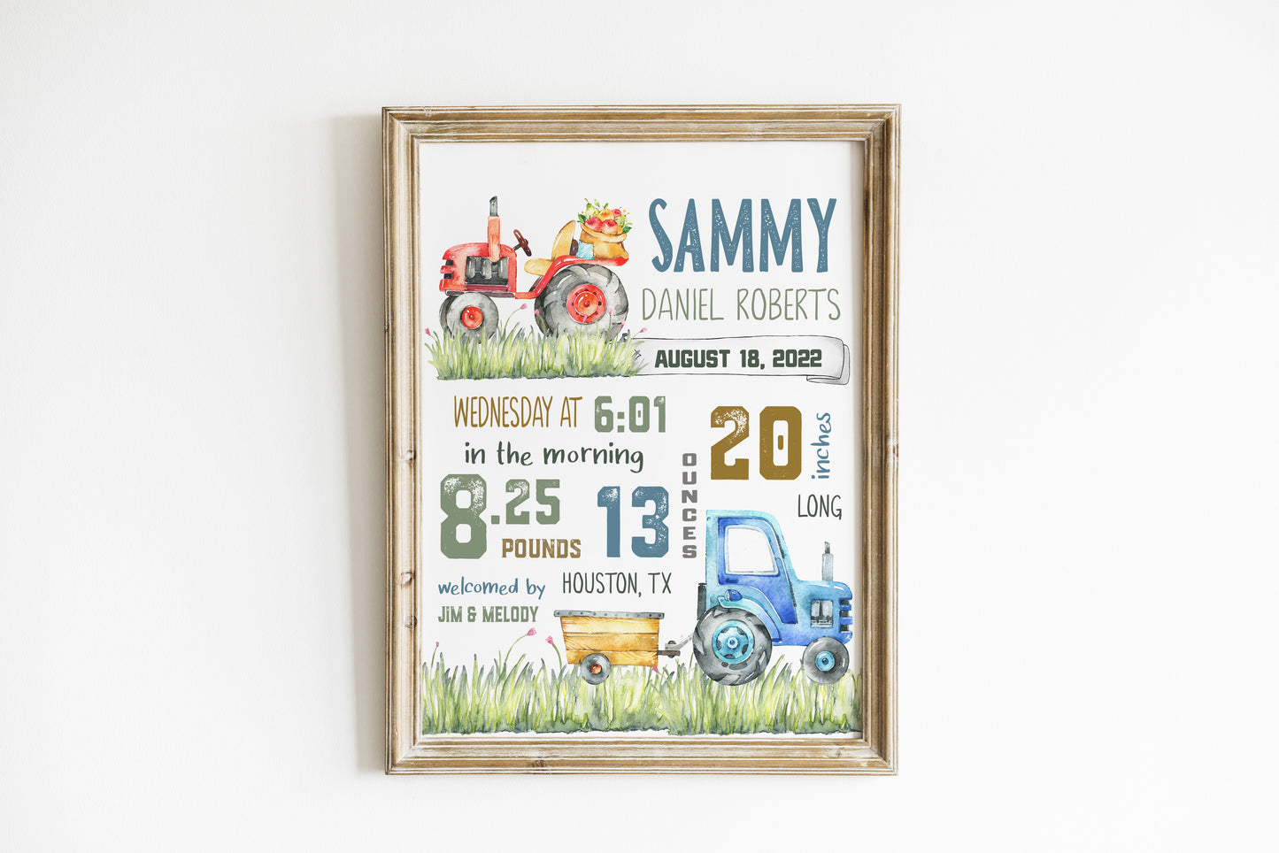 Personalized Baby Gift, Farm themed nursery decor baby stats