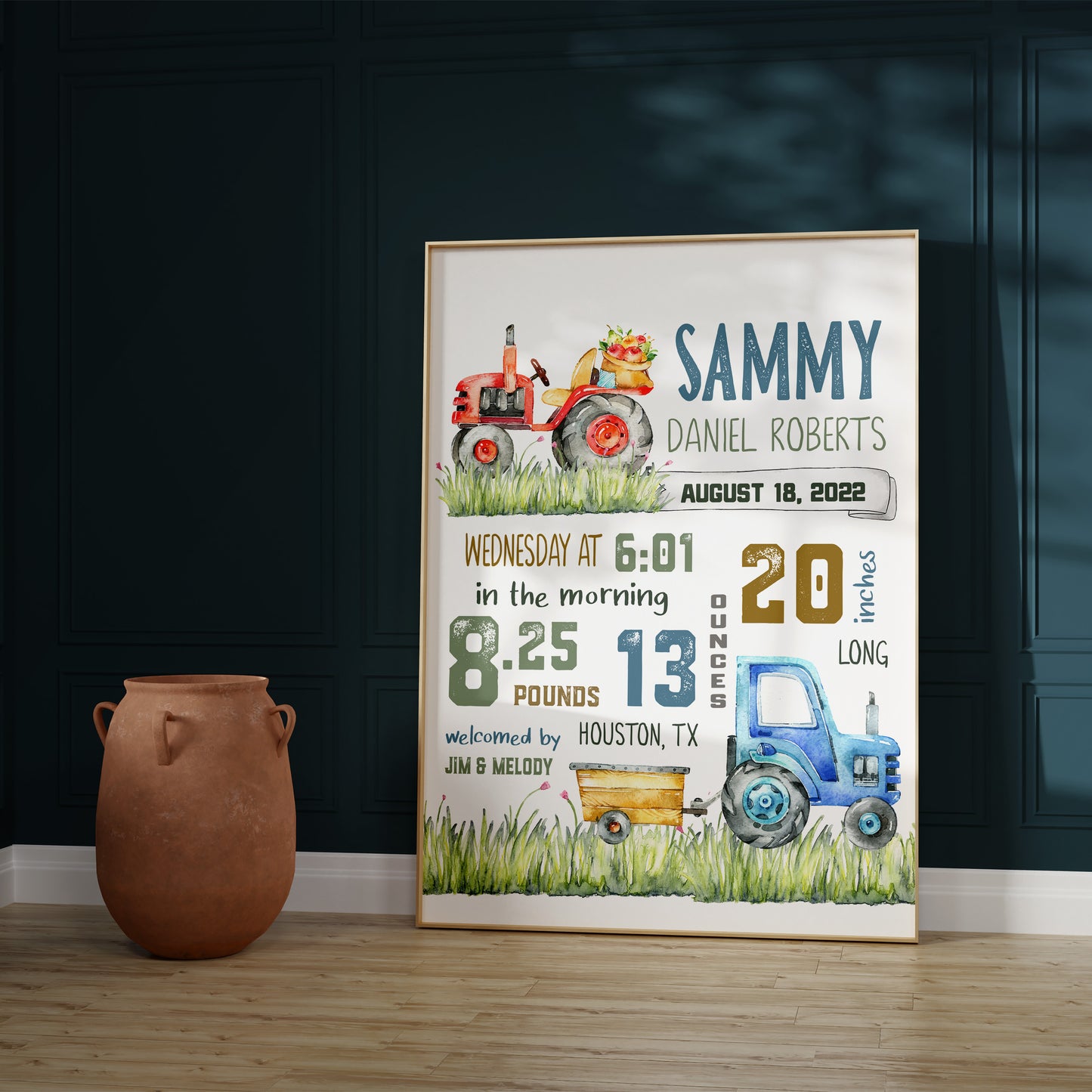 Personalized Baby Gift, Farm themed nursery decor baby stats