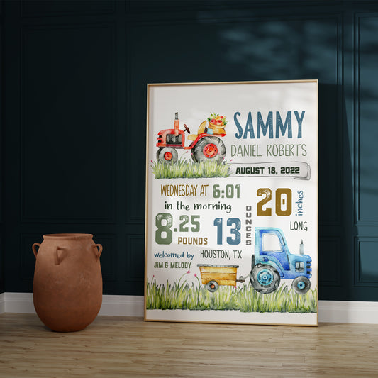Personalized Baby Gift, Farm themed nursery decor baby stats